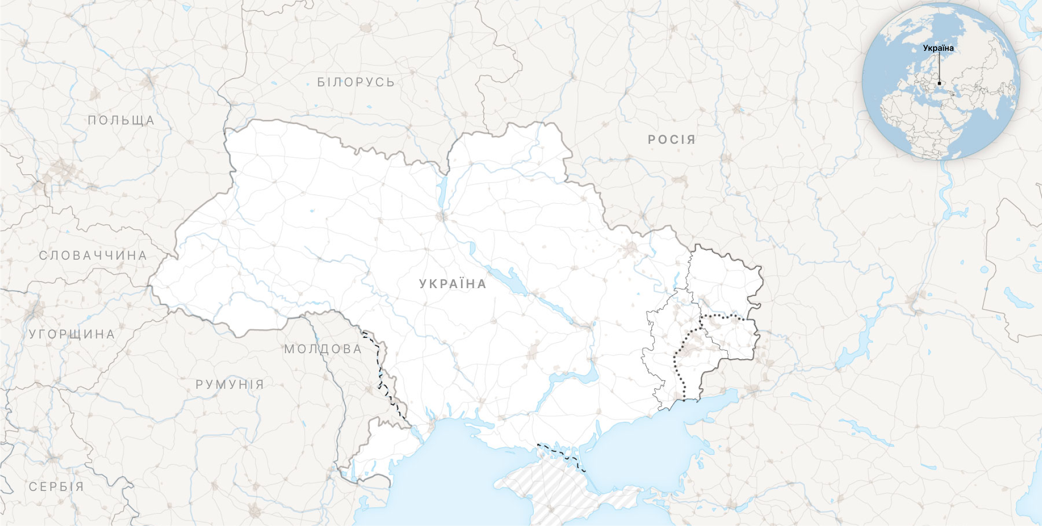 Україна та Росія станом на 16 лютого 2022 року.